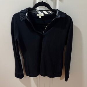 Burberry Navy Long Sleeve Top with Plaid Collar